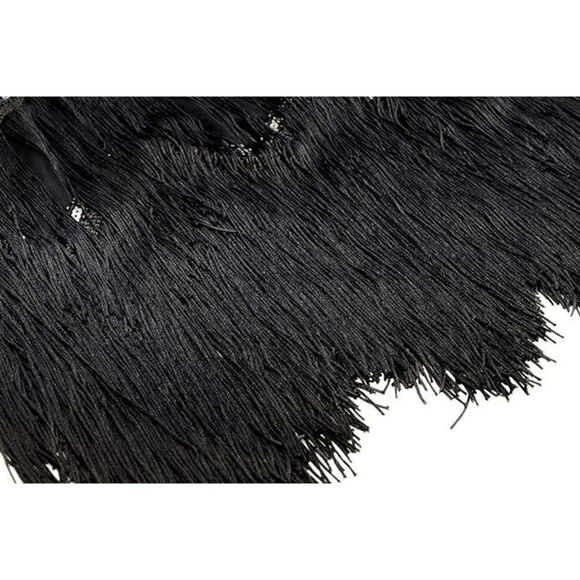 ✨ Flapper Great Gatsby 1920s Retro Tassel Fringe Sequin Midi Black Dress XL NEW - Picture 7 of 13